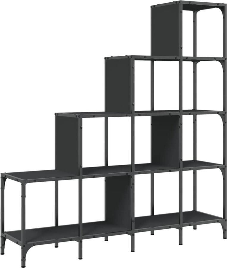 The Living Store Boekenkast 122x30x132 cm bewerkt hout en metaal zwart Boekenkast Houten Boekenkast Stapelkasten Wandplank Opslagmeubel - Foto 2