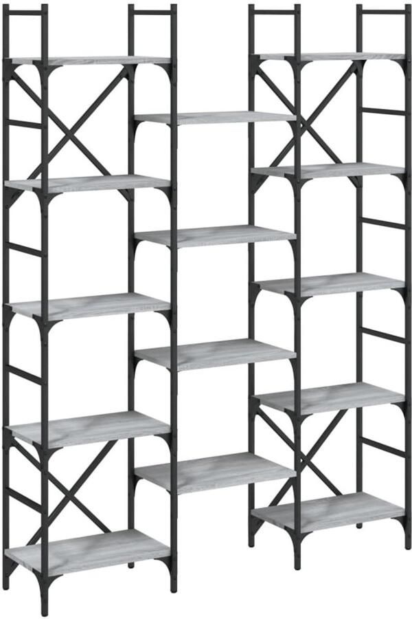 The Living Store Boekenkast 127 5x28 5x172 5 cm bewerkt hout grijs sonoma eiken Boekenkast Houten Boekenkast Grijze Boekenkast Eiken Boekenkast Salontafel - Foto 2