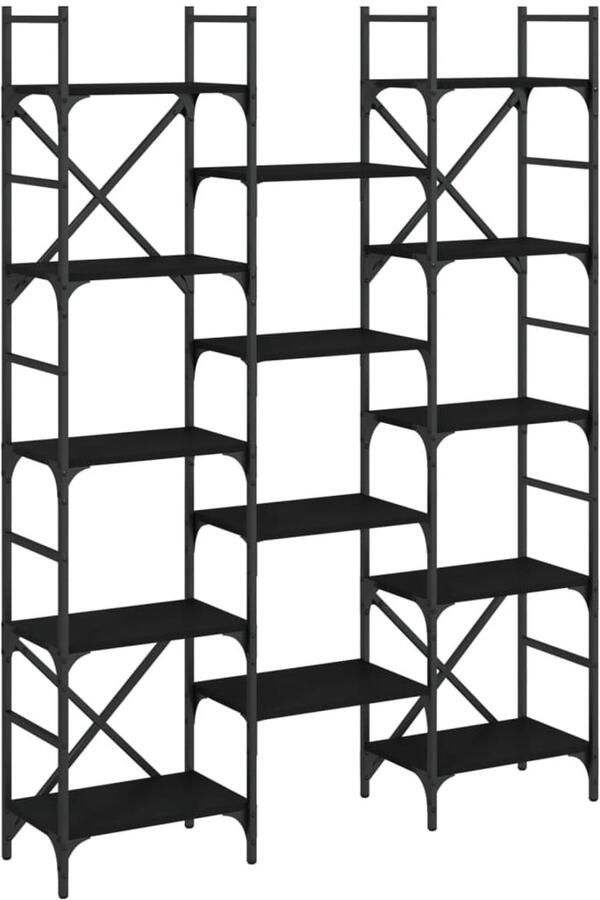 The Living Store Boekenkast 127 5x28 5x172 5 cm bewerkt hout zwart Boekenkast Houten Boekenkast Zwarte Boekenkast Boekenplank Opbergkast - Foto 3