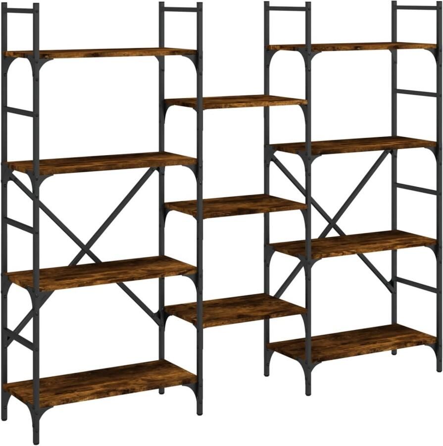 The Living Store Boekenkast 160x28 5x136 5 cm bewerkt hout gerookt eikenkleurig Boekenkast Industriële Boekenkast Houten Boekenkast Bruine Boekenkast Vintage Boekenkast - Foto 2