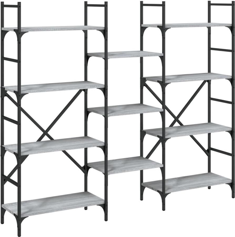 The Living Store Boekenkast 160x28 5x136 5 cm bewerkt hout grijs sonoma eiken Boekenkast Houten Boekenkast Grijze Boekenkast Bibliotheekkast Opbergkast - Foto 2