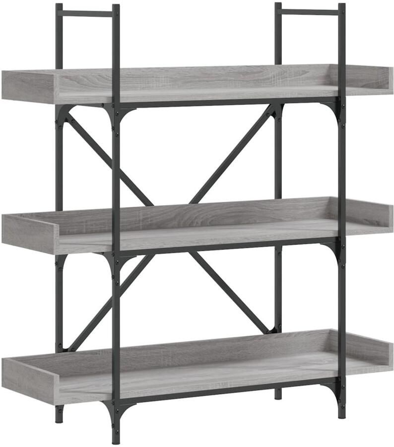 The Living Store Boekenkast 3-laags 100x33x108 5 cm bewerkt hout grijs sonoma Boekenkast Industrieel Houten Boekenkast Grijze Boekenkast Salontafel - Foto 2