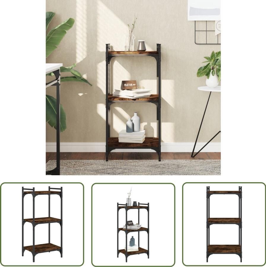 The Living Store Boekenkast 3-laags 40x30x86 cm bewerkt hout gerookt eikenkleur Boekenkast Houten Boekenkast Bruine Boekenkast Vintage Boekenkast Industrieel Boekenkast - Foto 2