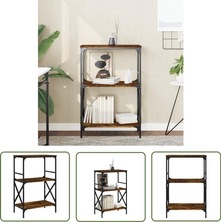 The Living Store Boekenkast 3-laags 59x35x90 5 cm bewerkt hout gerookt eiken Boekenkast Industrieel Houten Boekenkast Bruine Boekenkast Vintage Boekenkast