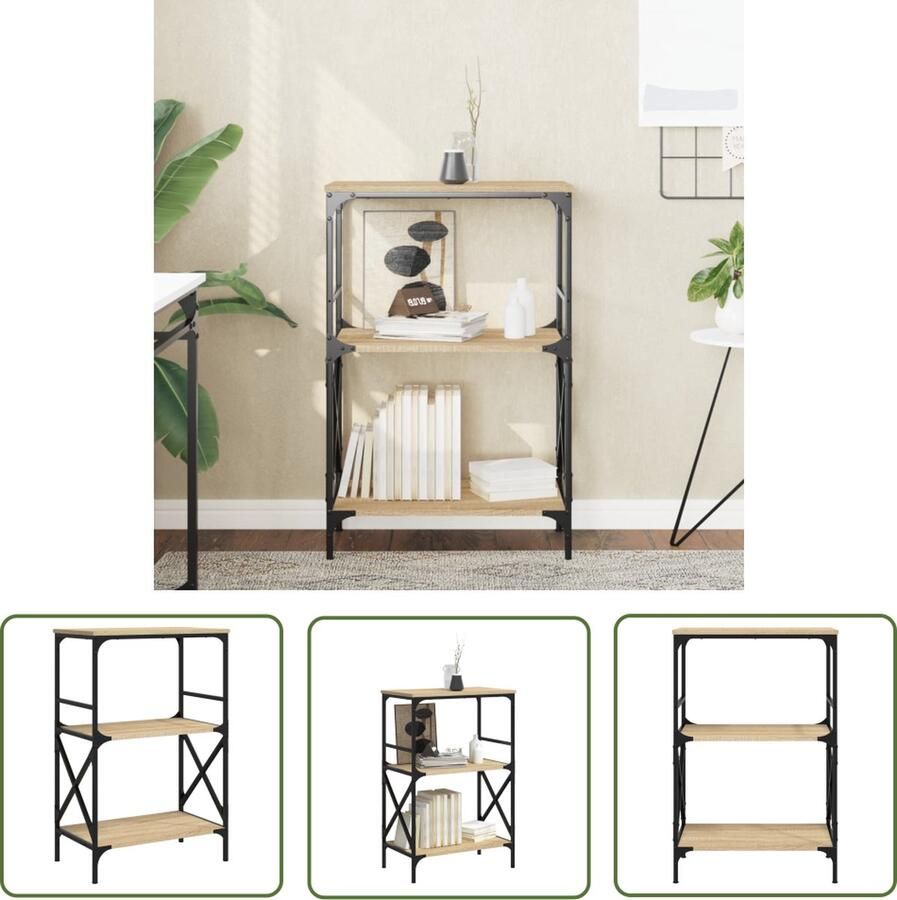 The Living Store Boekenkast Sonoma eiken 59x35x90.5 cm Duurzaam hout en metaal Boekenkast Houten Boekenkast Bibliotheek Opslagruimte Woonaccessoires