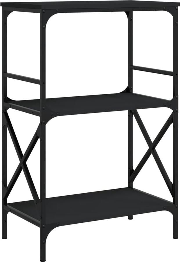 The Living Store Boekenkast 3-laags 59x35x90 5 cm bewerkt hout zwart Boekenkast Houten Boekenkast Zwarte Boekenkast Boekenplank Opslagoplossing - Foto 2