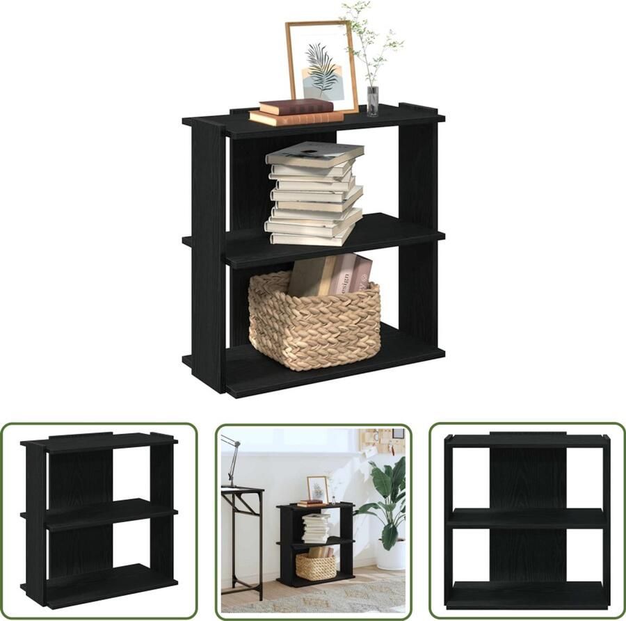 The Living Store Boekenkast 3-laags 60x30x60 cm bewerkt hout zwart Boekenkast Houten Boekenkast Zwarte Boekenkast Boekenplank Wanddecoratie
