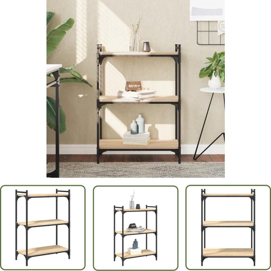 The Living Store Boekenkast 3-laags 60x30x86 cm bewerkt hout sonoma eikenkleurig Boekenkast Houten Boekenkast Bibliotheek Kast Salontafel Woonaccessoires - Foto 2