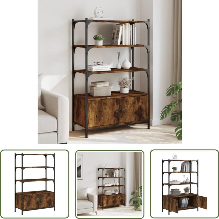 The Living Store Boekenkast 3-laags 70x30x109 5 cm bewerkt hout gerookt eiken Boekenkast Houten Boekenkast Bruine Boekenkast Vintage Boekenkast Industriële Boekenkast