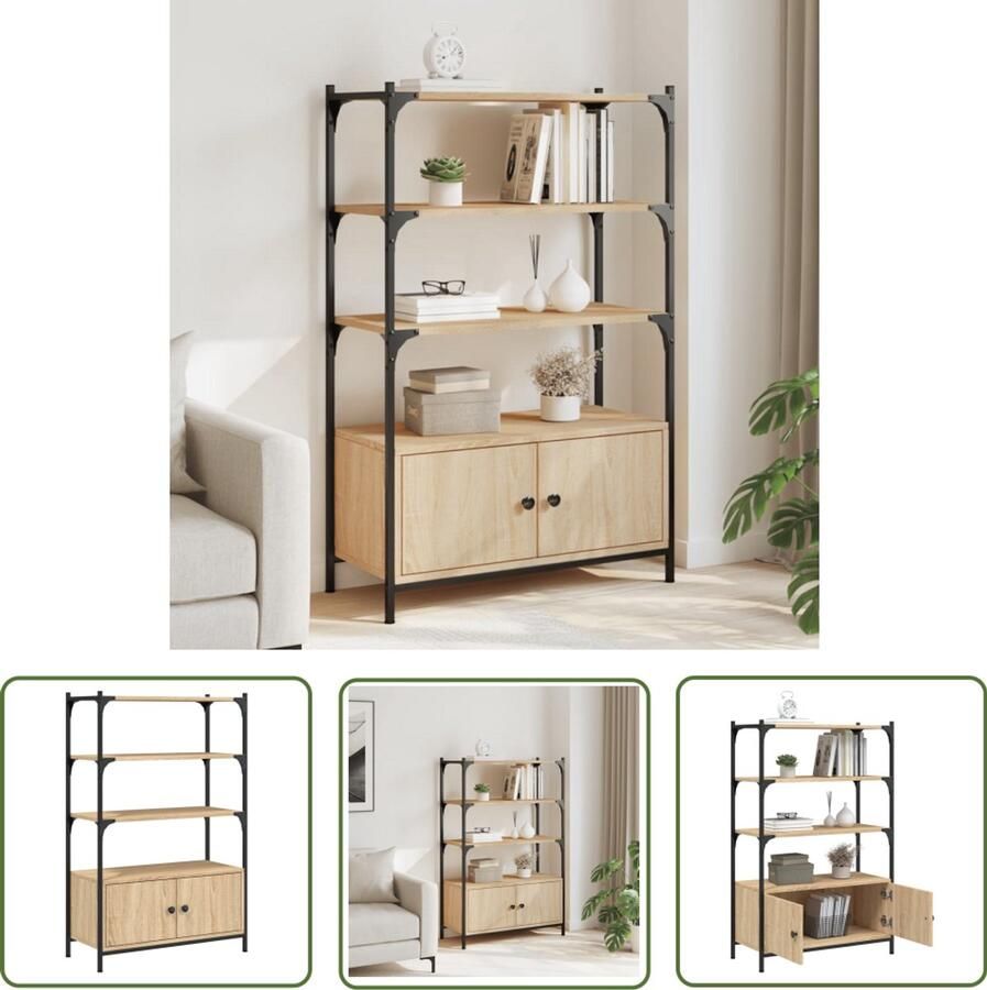 The Living Store Boekenkast 3-laags 70x30x109 5 cm bewerkt hout sonoma eiken Boekenkast Houten Boekenkast Boekenplank Salontafel Bruine Boekenkast