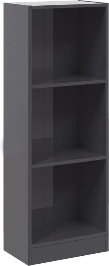 The Living Store Boekenkast Hoogglans Grijs Bewerkt hout 40 x 24 x 108 cm 3 open opbergschappen Boekenkast Houten Boekenkast Bibliotheek Boekenplank Opbergkast - Foto 3