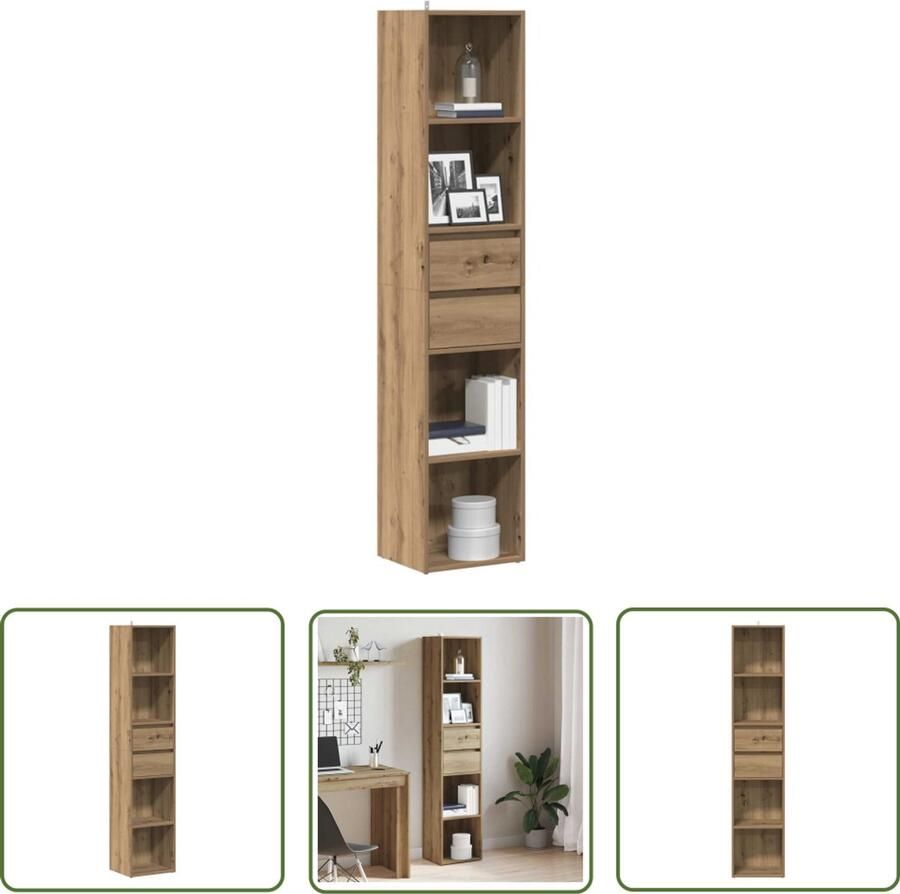 The Living Store Boekenkast 36x30x171 cm bewerkt hout artisanaal eikenkleur Boekenkasten Houten Boekenkasten Boekenplank Opslagoplossing Woonaccessoires - Foto 2