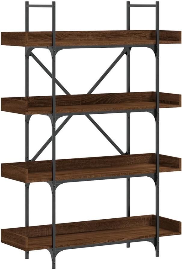 The Living Store Boekenkast 4-laags 100x33x145 5 cm bewerkt hout bruineikenkleur Boekenkast Houten Boekenkast Bruine Boekenkast Vintage Boekenkast Industrieel Design - Foto 3