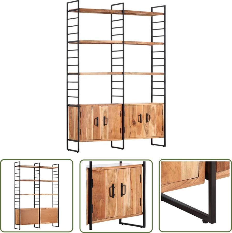 The Living Store Boekenkast 4-laags 124 x 30 x 180 cm IndustriÃle Stijl Massief Acaciahout Boekenkast Industrieel Meubilair Houten Boekenkast Bibliotheek Woonkamerdecoratie