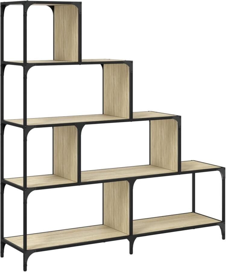 The Living Store Boekenkast 4-laags 139x33 5x149 cm bewerkt hout sonoma eiken Boekenkast Houten Boekenkast Bruine Boekenkast Salontafel Tv Tafel - Foto 2