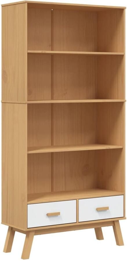 The Living Store Boekenkast 4-laags OLDEN massief grenenhout wit en bruin Boekenkast Scandinavisch Design Grenenhout Witte Boekenkast Bruine Boekenkast - Foto 2