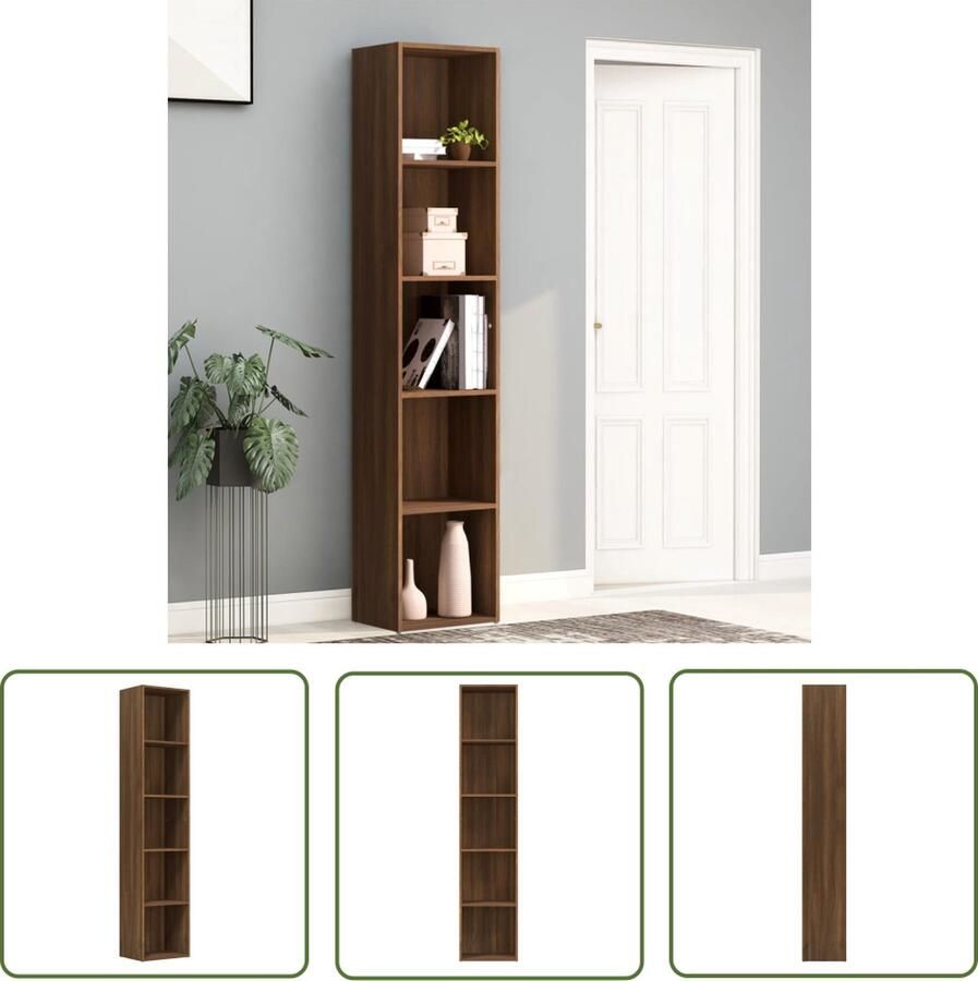 The Living Store Boekenkast 40x30x189 cm bewerkt hout bruin eikenkleur Boekenkast Houten Boekenkast Bruine Eiken Boekenkast Boekenplank Opslagoplossing - Foto 2
