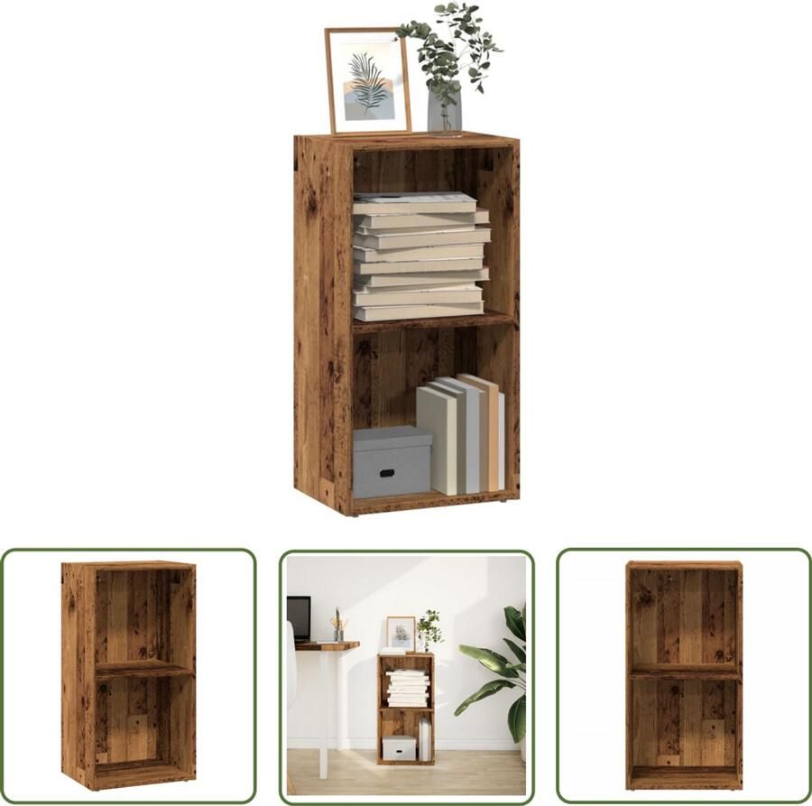 The Living Store Boekenkast 40x30x77 cm bewerkt hout oud houtkleurig Boekenkast Houten Boekenkast Opbergkast Bibliotheekkast Vintage Boekenkast - Foto 2