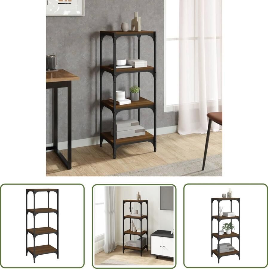 The Living Store Boekenkast 40x33x100 cm bewerkt hout en staal bruin eikenkleur Boekenkast Boekenrek Kast Industrieel Interieur Houten Kast - Foto 2