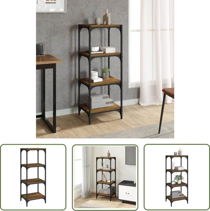 The Living Store Boekenkast Gerookt eiken 40 x 33 x 100 cm Duurzaam hout en staal Boekenkast Boekenrek Kast Industrieel Interieur Houten Boekenkast - Foto 2
