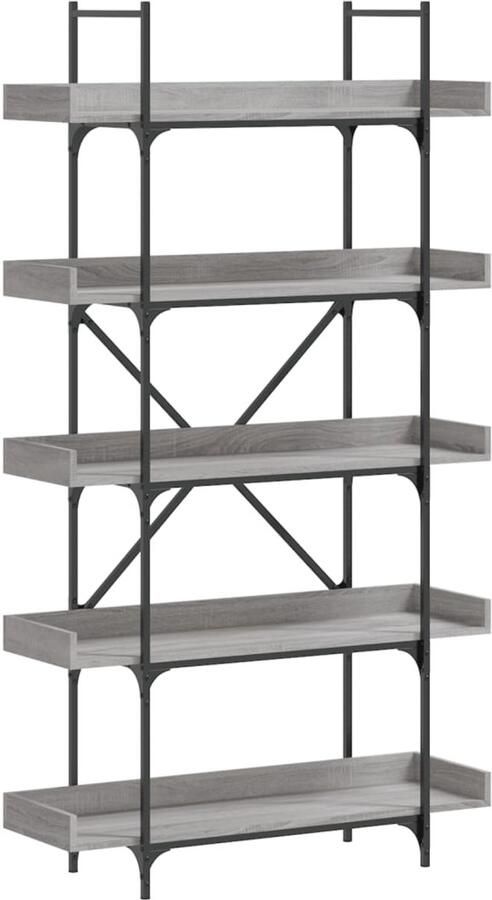The Living Store Boekenkast 5-laags 100x33x180 5 cm bewerkt hout grijs sonoma Boekenkast Industrieel Design Houten Boekenkast Grijze Boekenkast Vintage Boekenkast - Foto 3