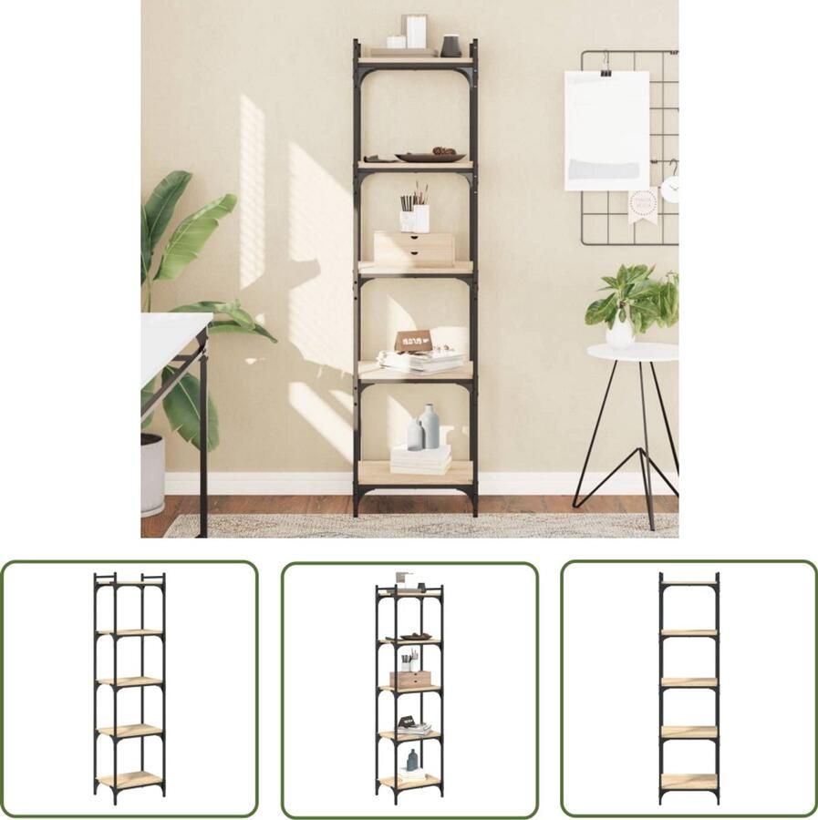 The Living Store Boekenkast 5-laags 40x30x154 cm bewerkt hout sonoma eikenkleur Boekenkast Houten Boekenkast Boekenplank Salontafel Opslagoplossing