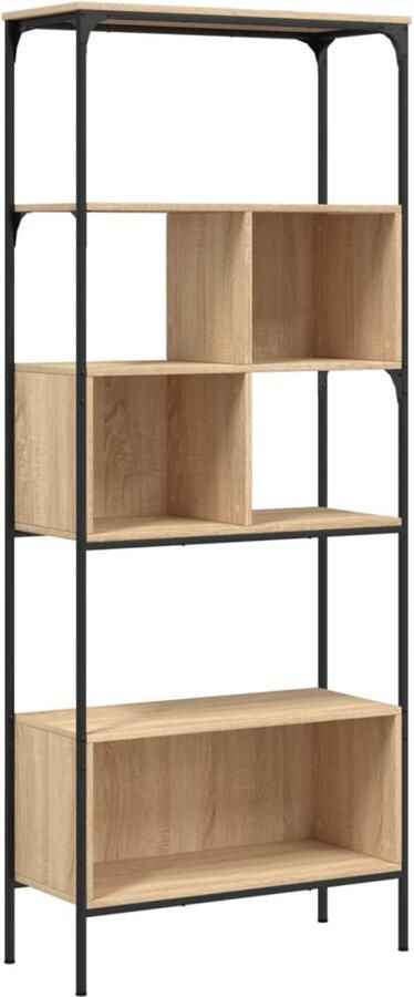 The Living Store Boekenkast 5-laags 76x33x188 5 cm bewerkt hout sonoma eiken Boekenkast Houten Boekenkast Boekenplank Opslagoplossing Bibliotheekmeubilair - Foto 3