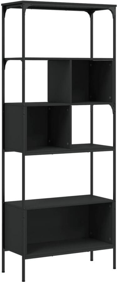 The Living Store Boekenkast 5-laags 76x33x188 5 cm bewerkt hout zwart Boekenkast Industrieel Houten Boekenkast Bibliotheekkast Opbergkast - Foto 2