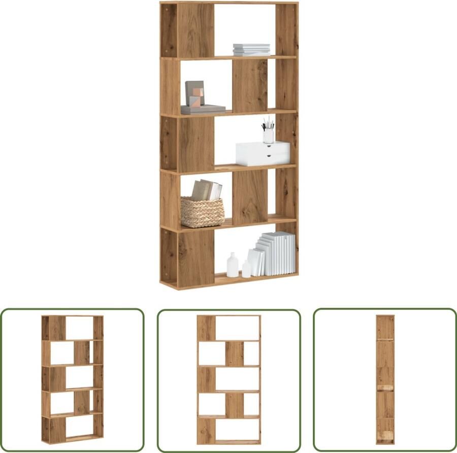 The Living Store Boekenkast 5-laags 80 5x23 5x162 5 cm hout artisanaal eiken Boekenkast Houten Boekenkast Eiken Boekenkast Opslagoplossing Bibliotheekkast