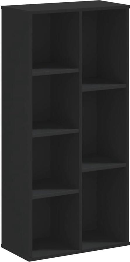 The Living Store Boekenkast 50x25x105 cm bewerkt hout zwart Boekenkast Zwarte Boekenkast Houten Boekenkast Kast Opbergkast - Foto 2