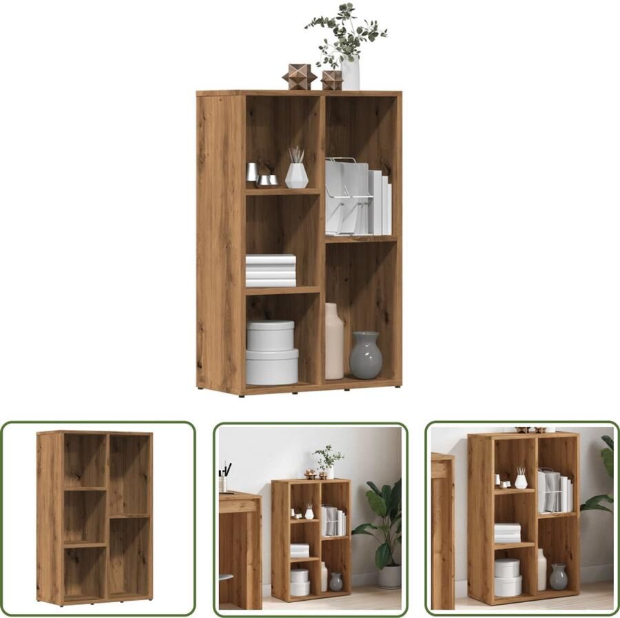 The Living Store Boekenkast 50x25x80 cm bewerkt hout artisanaal eikenkleur Boekenkast Houten Boekenkast Bibliotheekkast Opslagkast Vintage Boekenkast - Foto 2