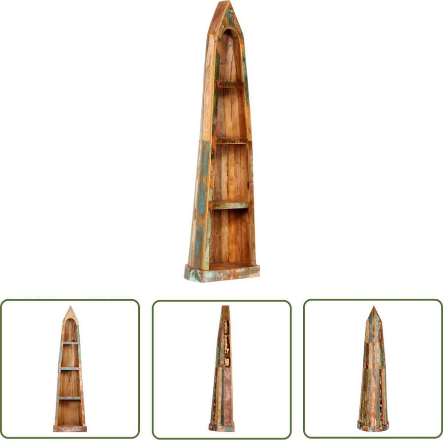 The Living Store Boekenkast 50x40x180 cm massief gerecycled hout Boekenkast Bibliotheek Houtmeubel Bootdesign Vintage