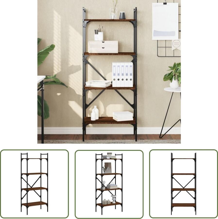 The Living Store Boekenkast 4-laags 56x31 5x138 5 cm bewerkt hout bruineiken Boekenkast Houten Kast Bruine Eiken Bibliotheek Opslagoplossing - Foto 2