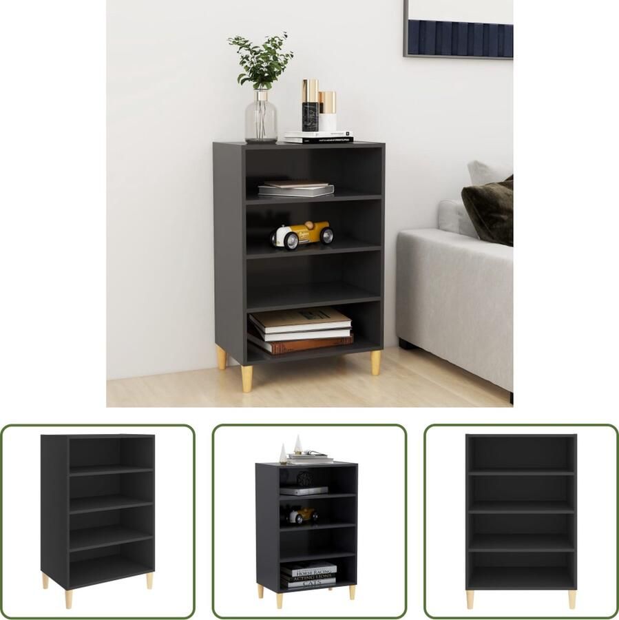 The Living Store Dressoir 57x35x90 cm bewerkt hout grijs Boekenkast Side Table Grijze Meubels Tv Stand Salontafel