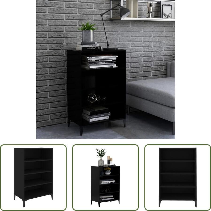 The Living Store Boekenkast 57 x 35 x 90 cm zwart spaanplaat 4 schappen