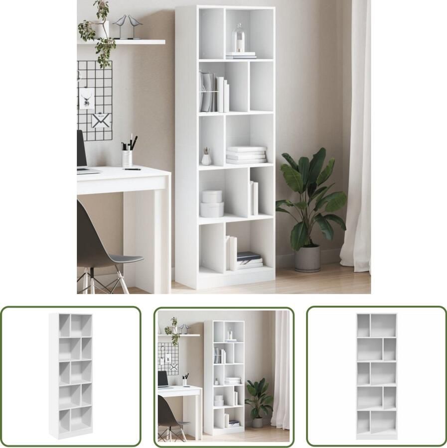 The Living Store Boekenkast 57x28 5x174 cm bewerkt hout wit Boekenkast Houten Boekenkast Wit Boekenkast Opbergkast Bibliotheekkast