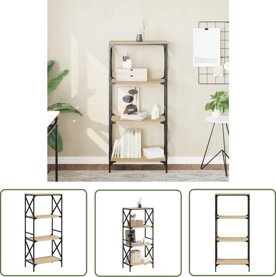 The Living Store Boekenkast 4-laags 59x35x132 cm bewerkt hout sonoma eikenkleur Boekenkast Houten Boekenkast Bibliotheek Opslagmeubel Woonkamer Meubels - Foto 3