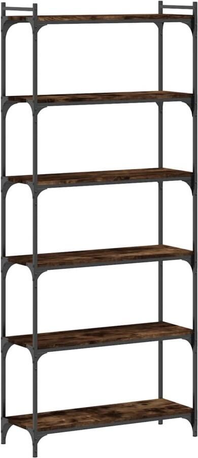 The Living Store Boekenkast 6-laags 80x30x188 cm bewerkt hout gerookt eikenkleur Boekenkast Industrieel Design Houten Boekenkast Bruine Boekenkast Vintage Boekenkast - Foto 2