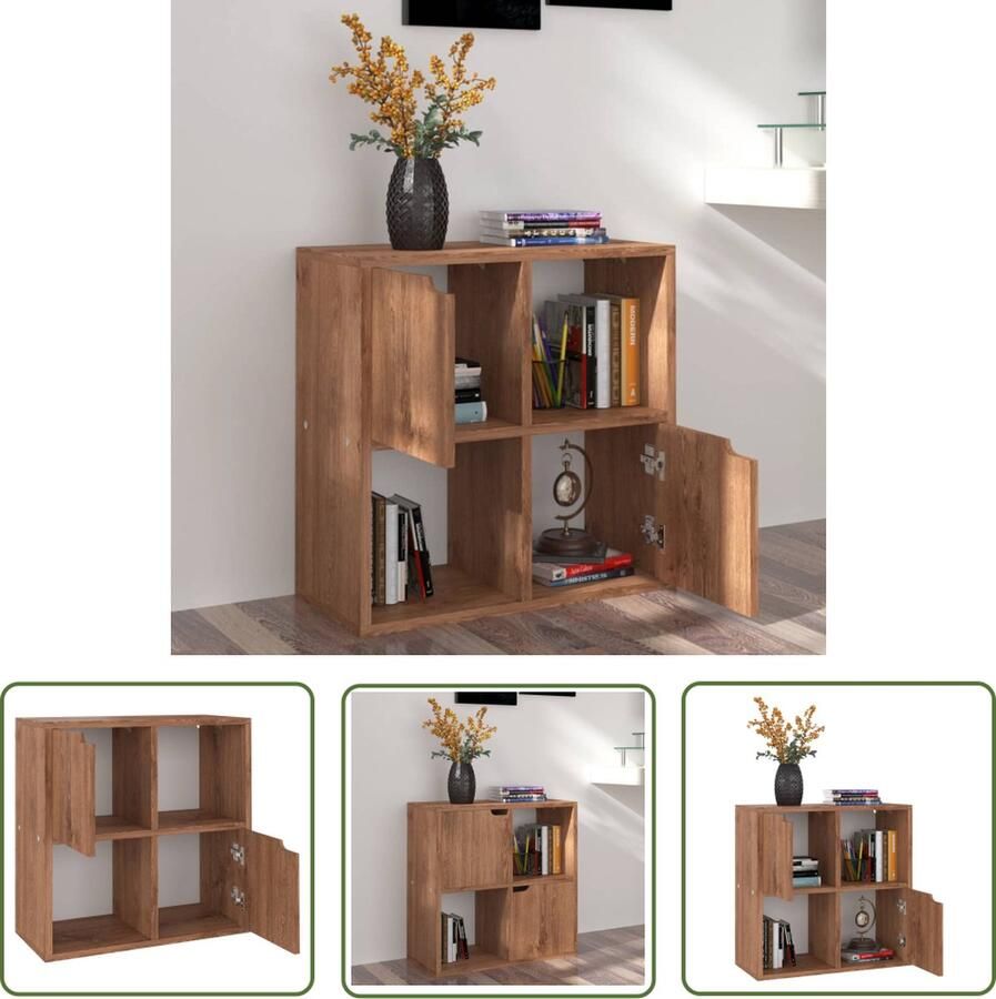 The Living Store Boekenkast 60x27 5x59 5 cm bewerkt hout bruin eikenkleurig Boekenkast Houten Boekenkast Bruine Boekenkast Design Boekenkast Compact Boekenkast - Foto 2
