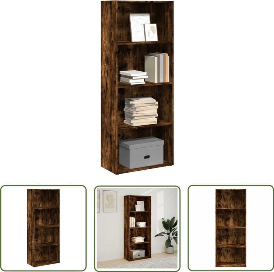 The Living Store Boekenkast 60x30x152 cm bewerkt hout gerookt eikenkleurig Dynamische Sleutel Sleutelset Gereedschap Mechanica Draadspanning