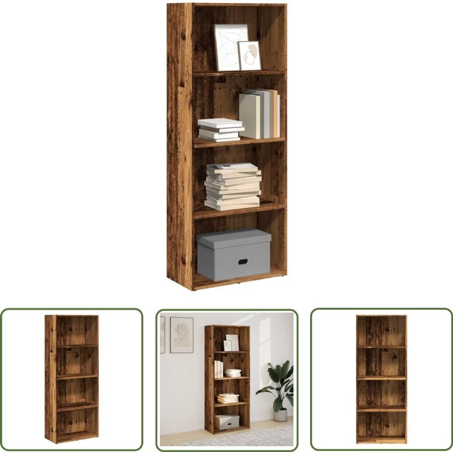 The Living Store Boekenkast 60x30x152 cm bewerkt hout oud houtkleurig Boekenkast Houten Boekenkast Opbergkast Bibliotheekkast Tv-stand