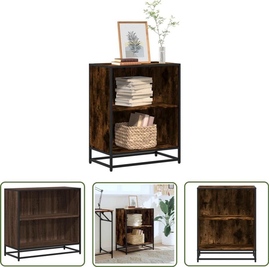 The Living Store Boekenkast 60x35x76 cm bewerkt hout gerookt eikenkleurig Boekenkast Houten Kast Opbergkast Industrieel Design Modern Design