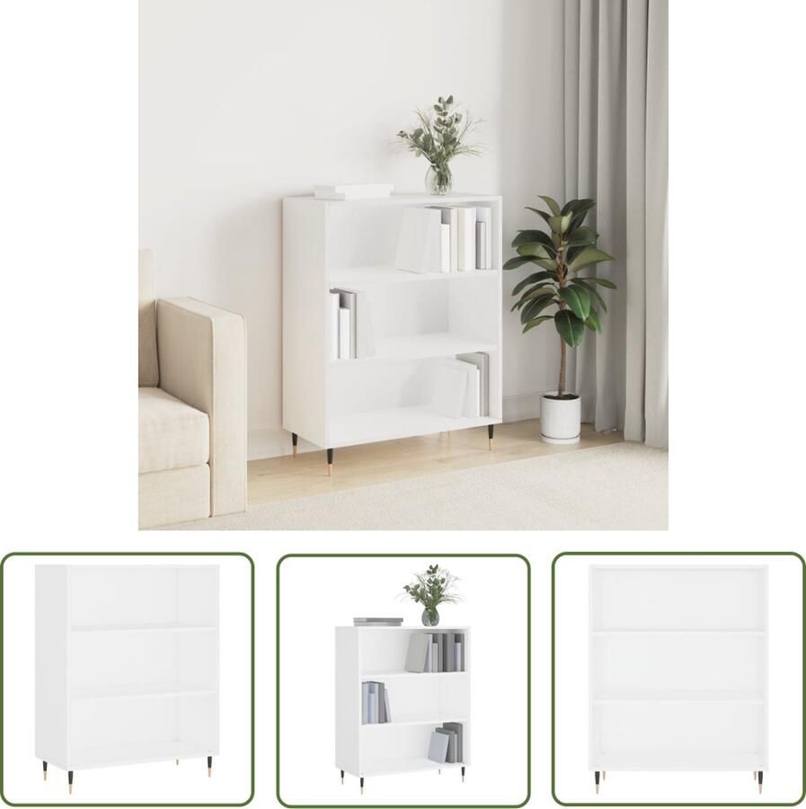 The Living Store Boekenkast 69.5 x 32.5 x 90 cm Wit Materiaal Boekenkast Houten Boekenkast Witte Boekenkast Modern Design Boekenkast Opbergkast - Foto 2