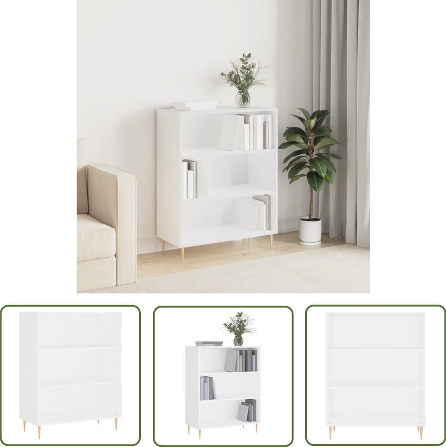 The Living Store Boekenkast Modern Charme Hout Metaal 69.5x32.5x90cm Wit Boekenkast Houten Boekenkast Modern Design Boekenplank Woonkamerdecoratie - Foto 2