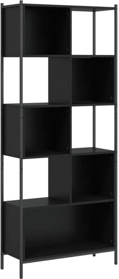 The Living Store Boekenkast 72x28x172 cm bewerkt hout zwart Boekenkast Houten Boekenkast Zwarte Boekenkast Opbergkast Bibliotheekkast - Foto 2