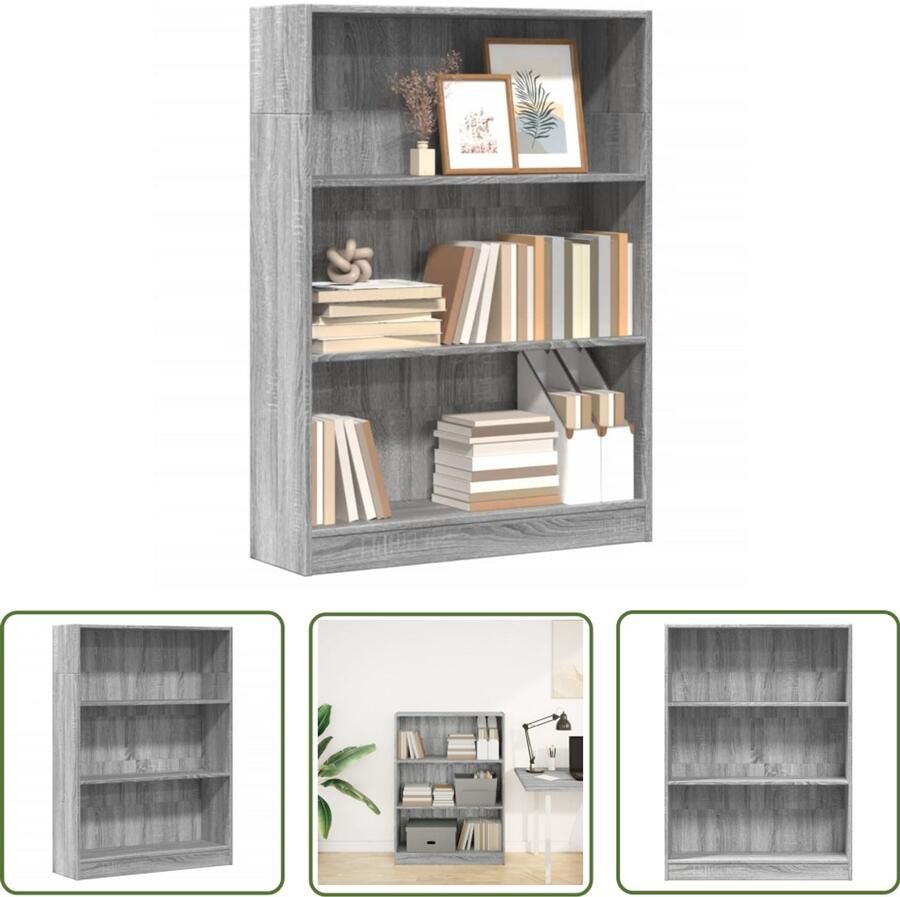 The Living Store Boekenkast 80x24x109 cm bewerkt hout grijs sonoma eikenkleurig Boekenkast Houten Boekenkast Bibliotheekkast Opbergkast Salontafel - Foto 2