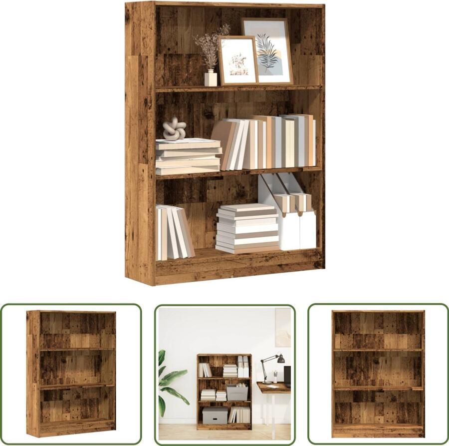 The Living Store Boekenkast 80x24x109 cm bewerkt hout oud houtkleurig Boekenkast Houten Boekenkast Opbergkast Bibliotheekkast Vintage Boekenkast - Foto 2