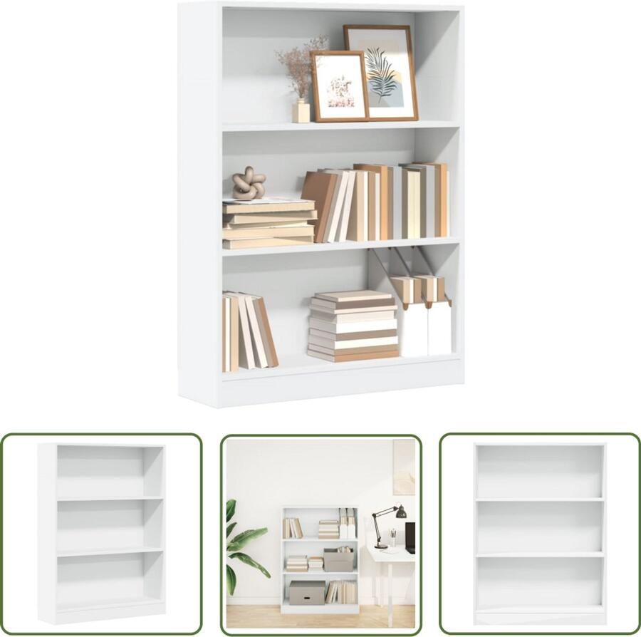 The Living Store Boekenkast 80x24x109 cm bewerkt hout wit Boekenkast Houten Boekenkast Witte Boekenkast Opbergkast Bibliotheekkast - Foto 2