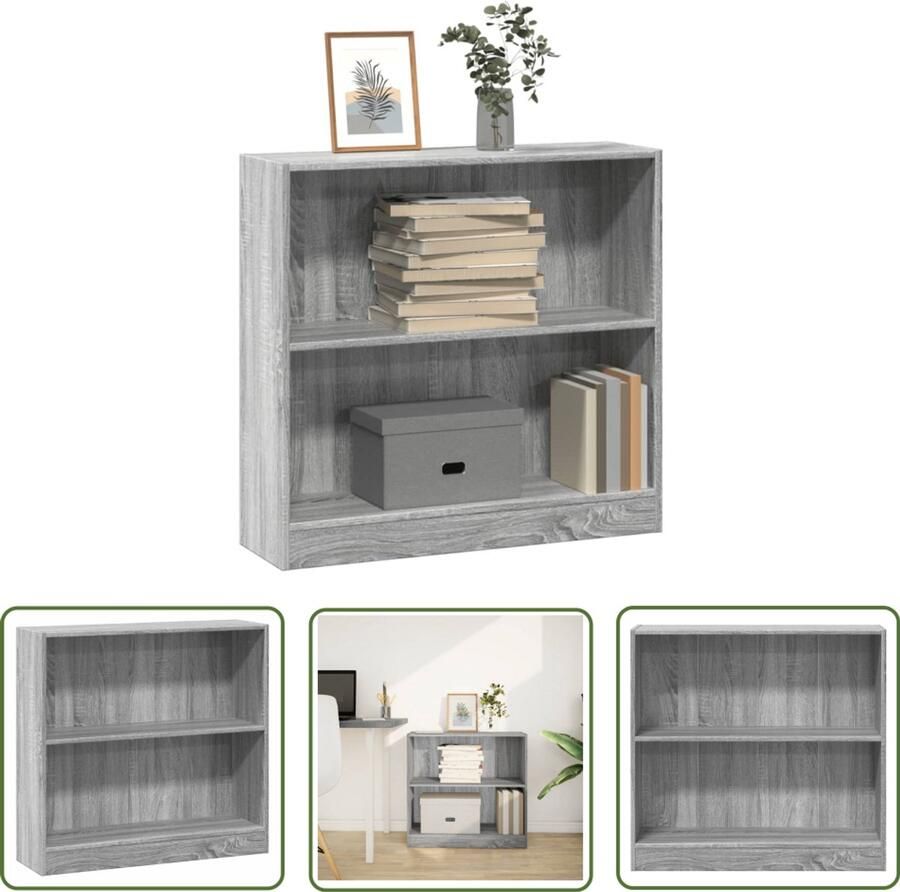 The Living Store Boekenkast 80x24x76 cm bewerkt hout grijs sonoma eikenkleurig Boekenkast Houten Boekenkast Grijze Boekenkast Opbergkast Salontafel