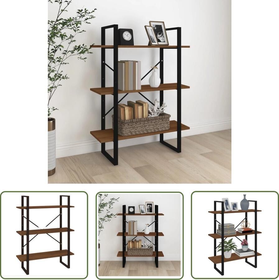 The Living Store Boekenkast Bruineiken 80 x 30 x 105 cm Bewerkt hout en metaal Boekenkast Houten Boekenkast Bruine Boekenkast Opslagruimte Bibliotheek - Foto 2